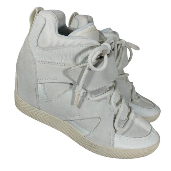 SOREL! WHITE GENUINE LEATHER & SUEDE HIGH TOP ATHLETIC/BASKETBALL SNEAKERS! SZ 8 - Picture 1 of 10
